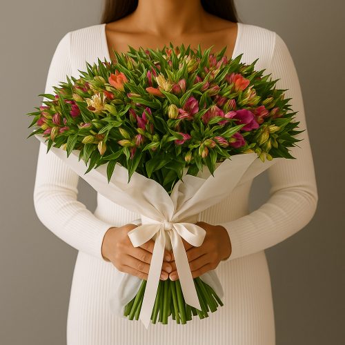 Букет «Белая классика альстромерий»