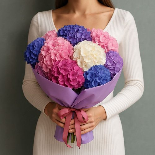 Букет из Гортензий «Лавандовая пастель»
